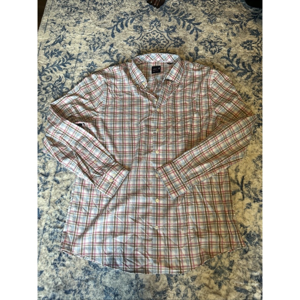 Johnnie-O Shirt Size L Pink Plaid Prep Formance Performance Sport Tech Blue